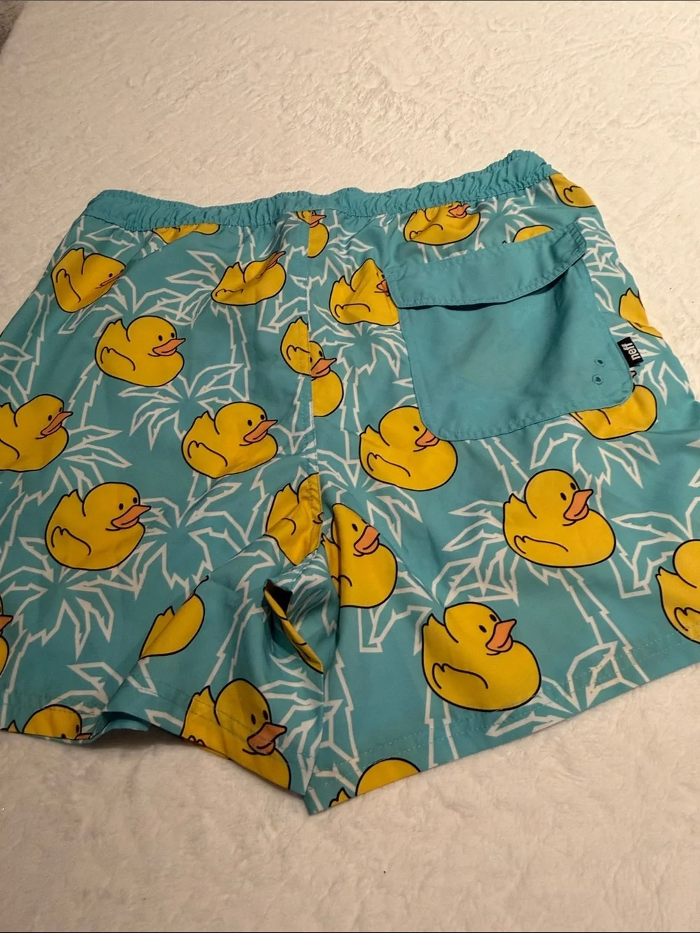 Rubber Duck Print Swim Trunks - Teal & Yellow NEFF size XL